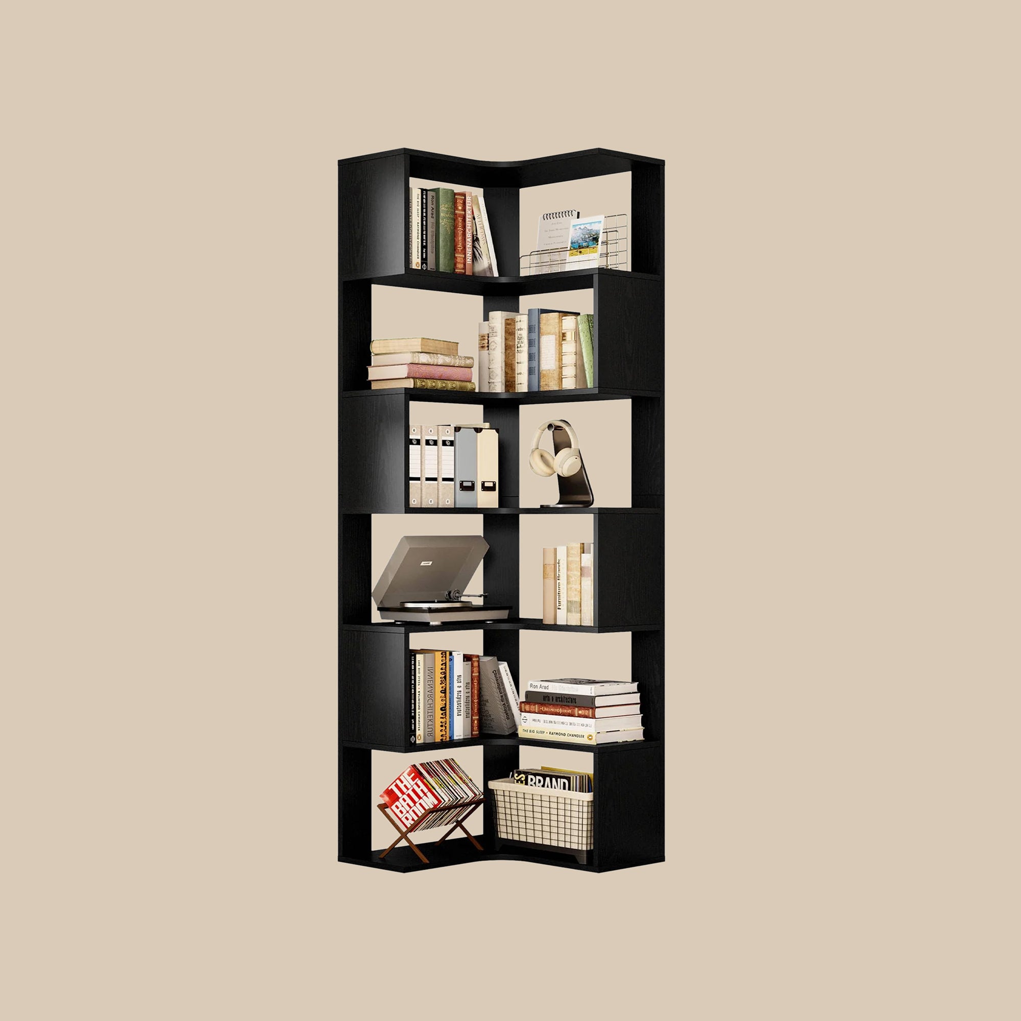 IRONCK 6-Tier Corner Bookcase, Modern L-Shaped Bookshelf