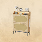 IRONCK Rattan Shoe Cabinet with Flip Drawers