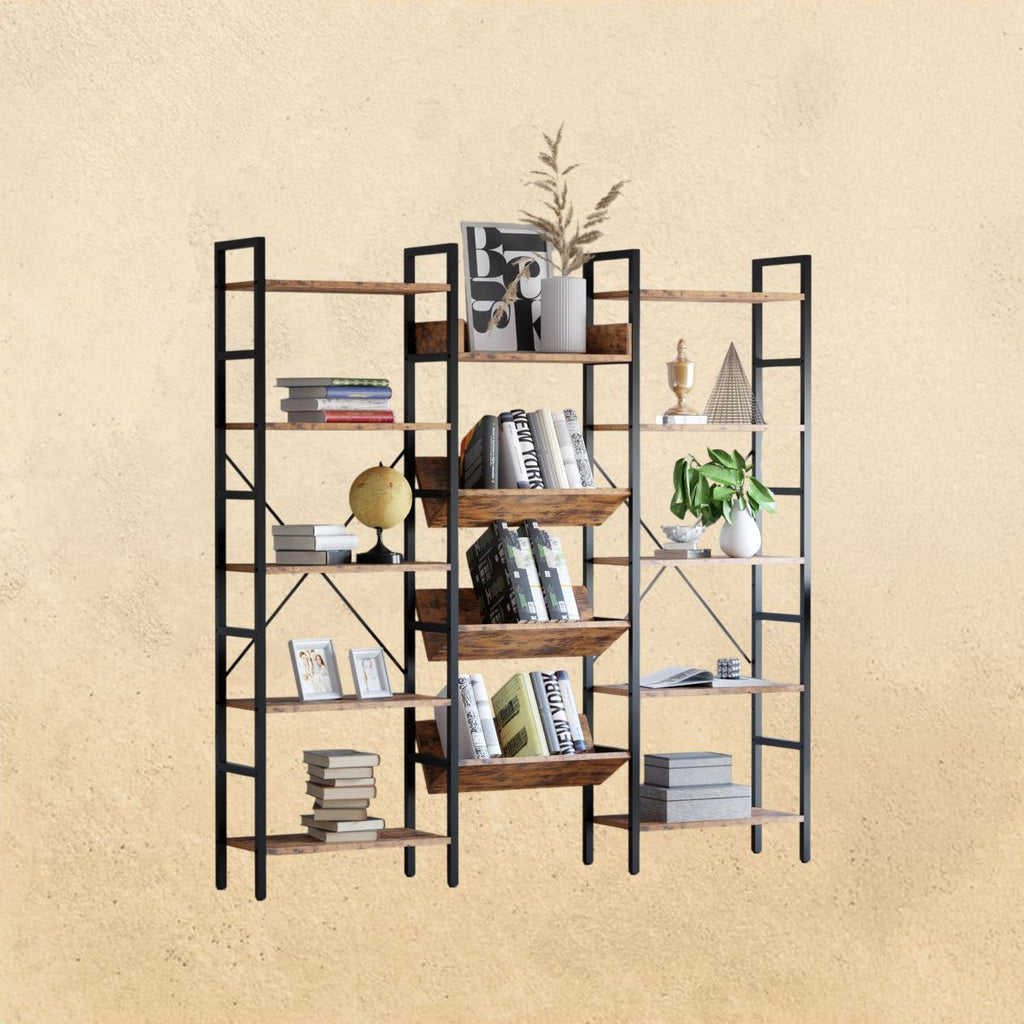 Triple Wide 5 Tiers Stylish Bookshelf