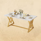IRONCK 63" Dining Table for 4-6,  with Sturdy Metal Frame-White