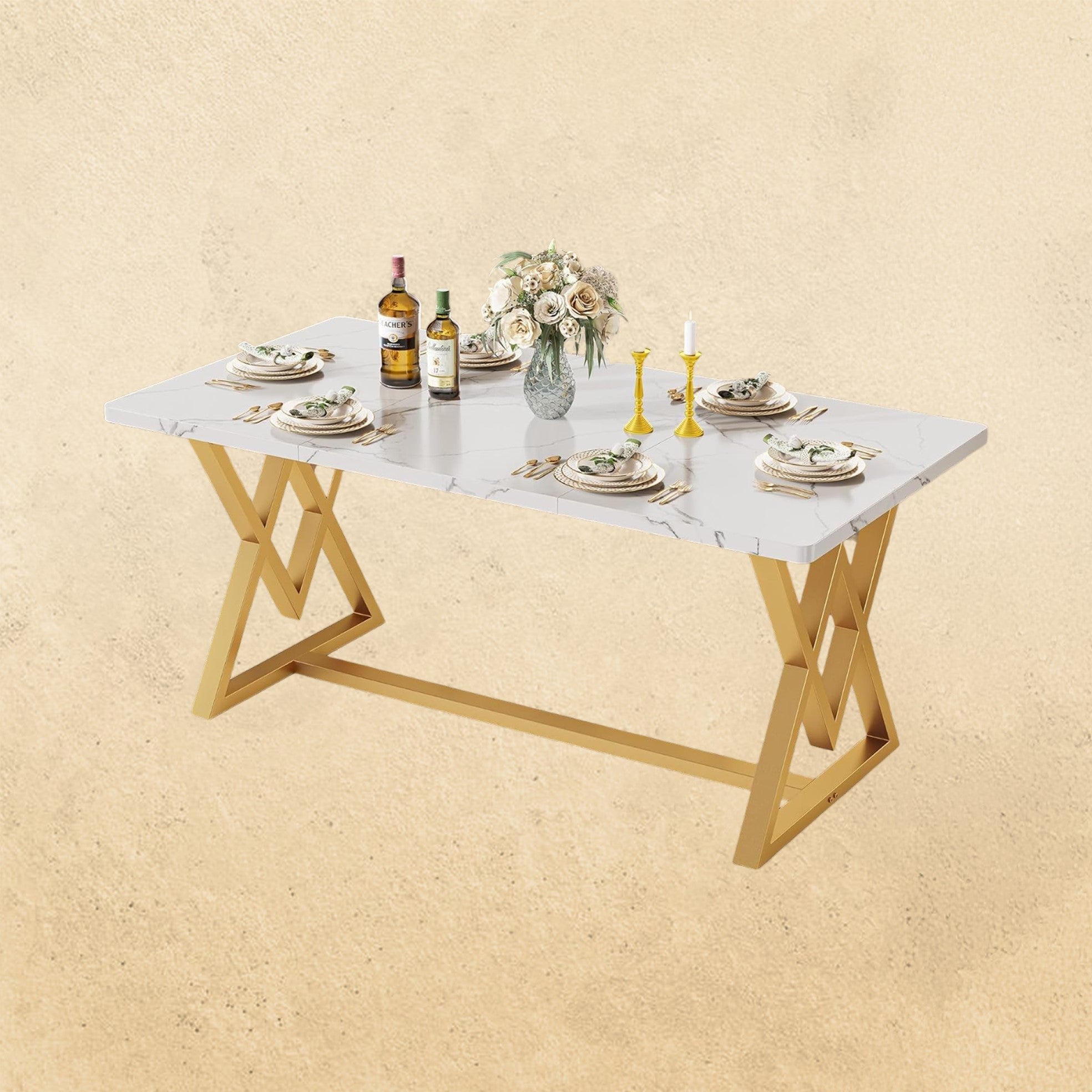 IRONCK 63" Dining Table for 4-6,  with Sturdy Metal Frame-White