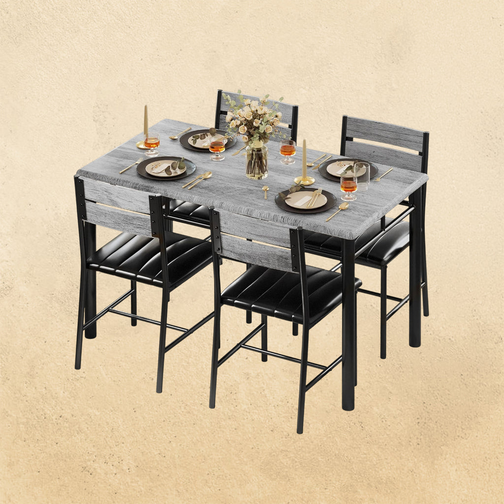 IRONCK Wood Dining Table Set, Wood Kitchen Table with Upholstered Chairs