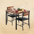 IRONCK Dining Table Set for 2 with Upholstered Chairs, Rustic Brown
