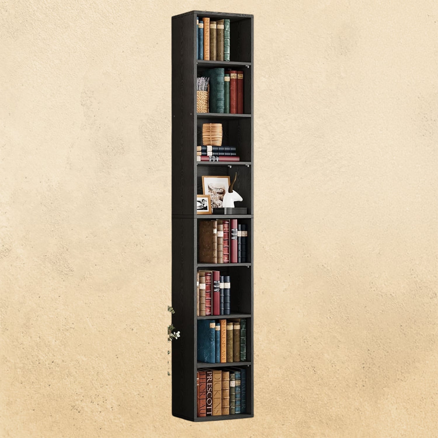 IRONCK 8 Tiers Compact Corner Bookcase, Vintage Black