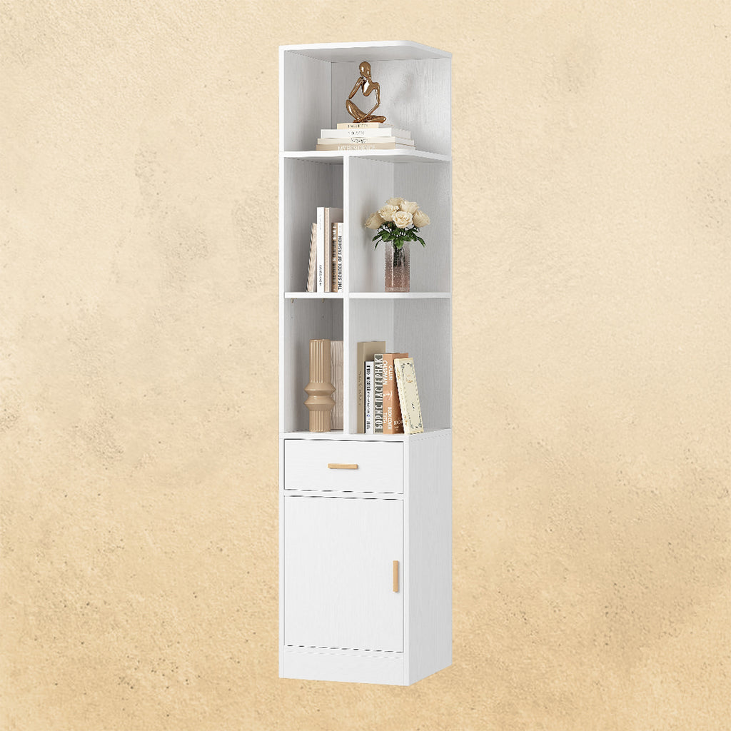 IRONCK Corner Bookshelf with Drawer and Storage Cabinet