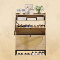 IRONCK Shoe Cabinet with 2 Rattan Flip Drawers, Shoe Storage Organizer with LED Light for Entryway Hallway