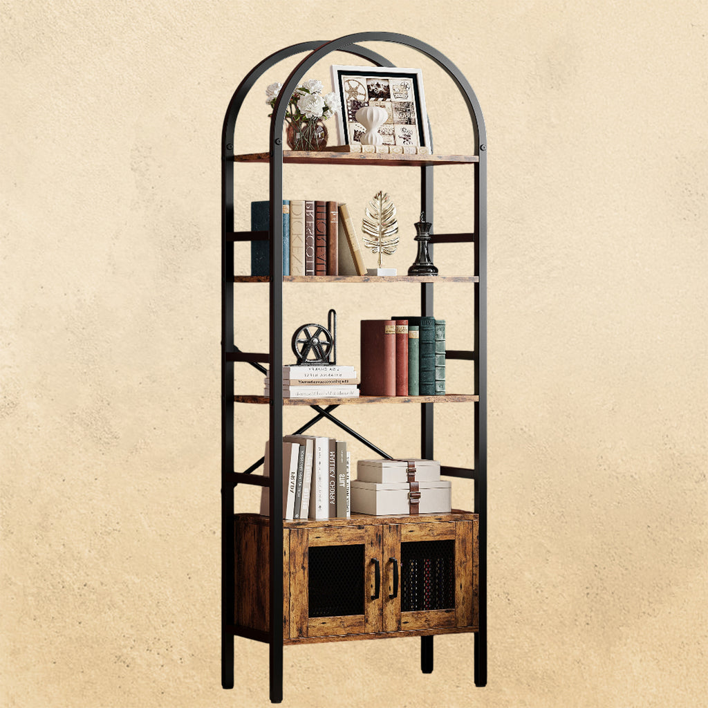 IRONCK 71" Tall Arched Bookshelf with Doors