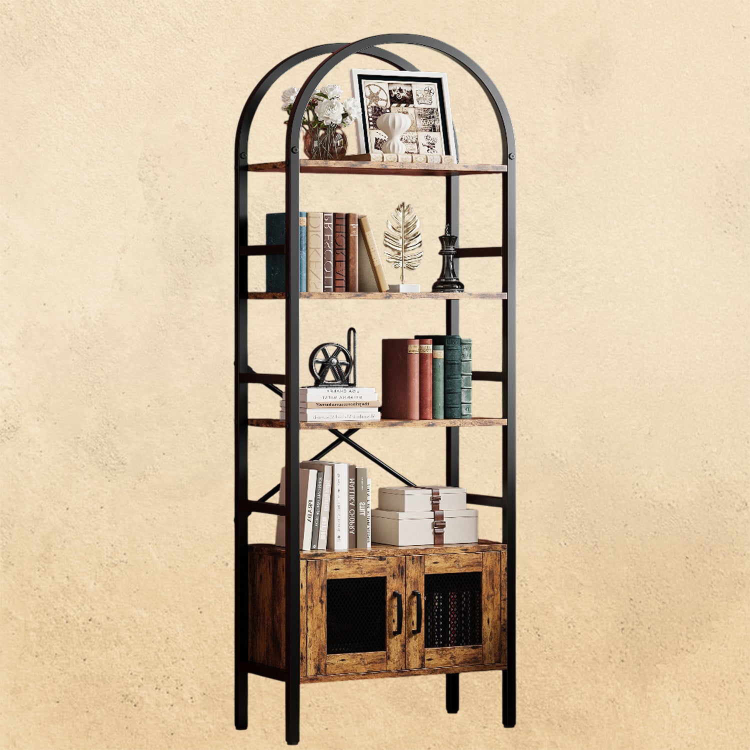 IRONCK 71" Tall Arched Bookshelf with Doors
