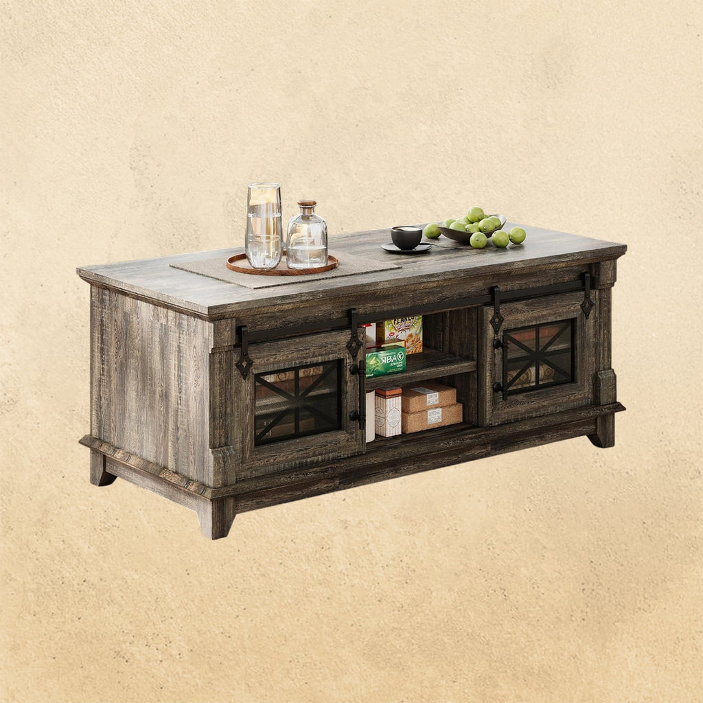 IRONCK 48'' Coffee Table with Sliding Barn Doors