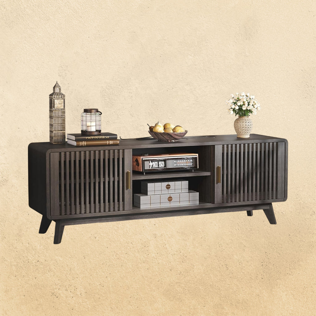 IRONCK 63'' TV Stand with 2 Sliding Door Grey Walnut
