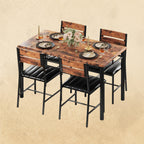IRONCK Dining Table Set for 4, Wood Kitchen Table with Upholstered Chairs for Kitchen Room and Small Spaces, Rustic Brown