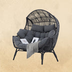 IRONCK Double Egg Chair Outdoor, 2 Person Wicker Lounge Chair, Dark Grey