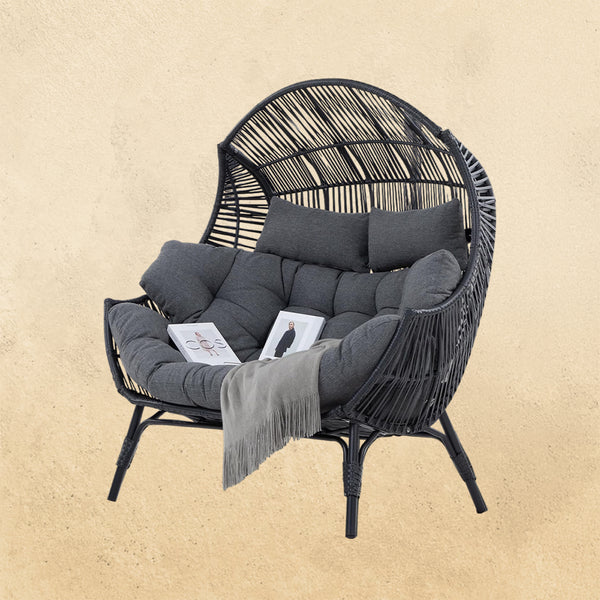 IRONCK Double Egg Chair Outdoor, 2 Person Wicker Lounge Chair