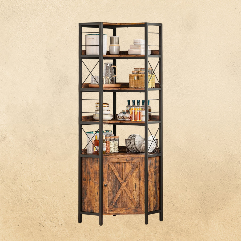 IRONCK 5 Tiers Corner Bookshelf with Baffles, Bookcase with Doors