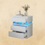 IRONCK Nightstand, with 3 Drawers,  with LED Light  for Bedroom, White