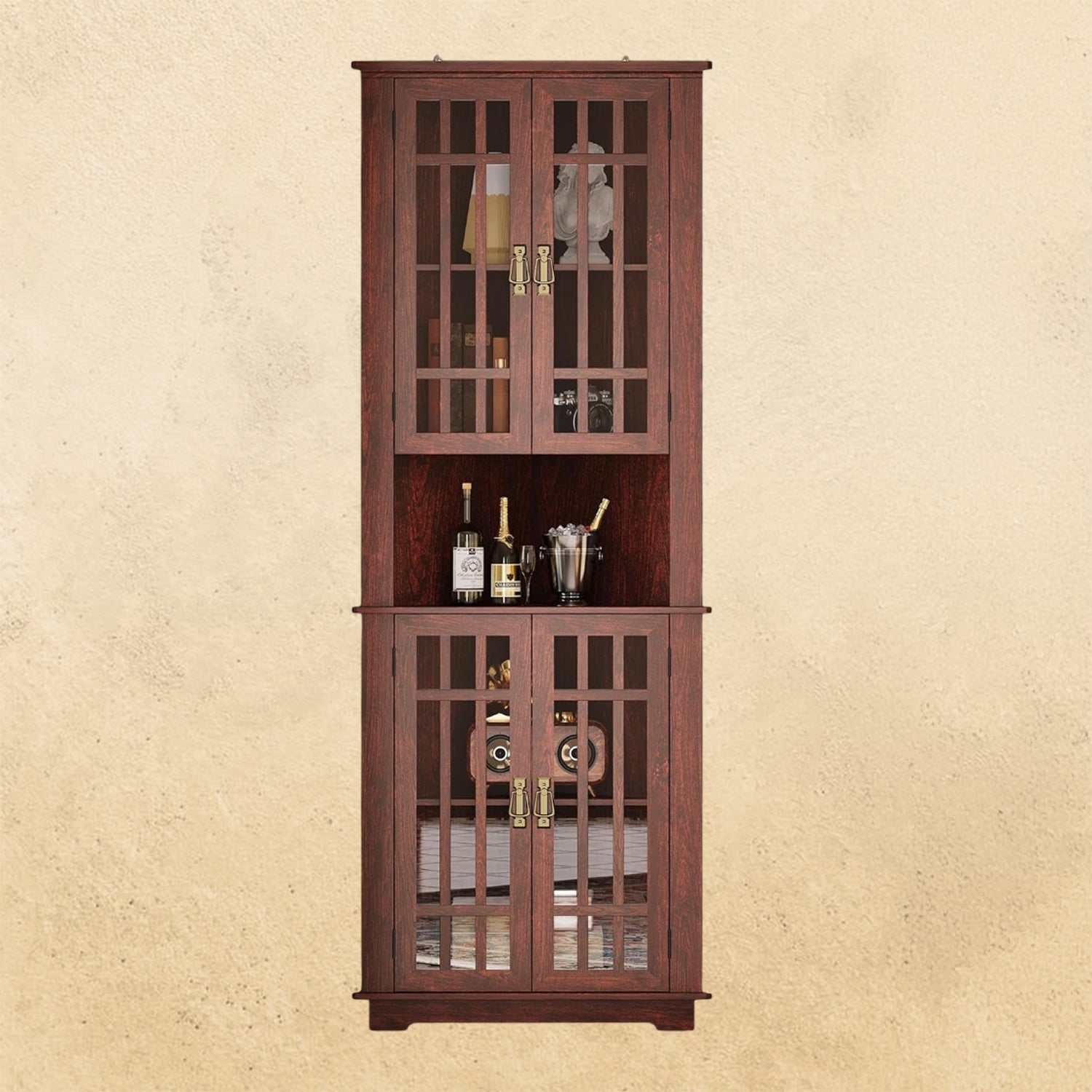 IRONCK  71" Corner Cabinet Storage Cabinet with 4 Glass Doors