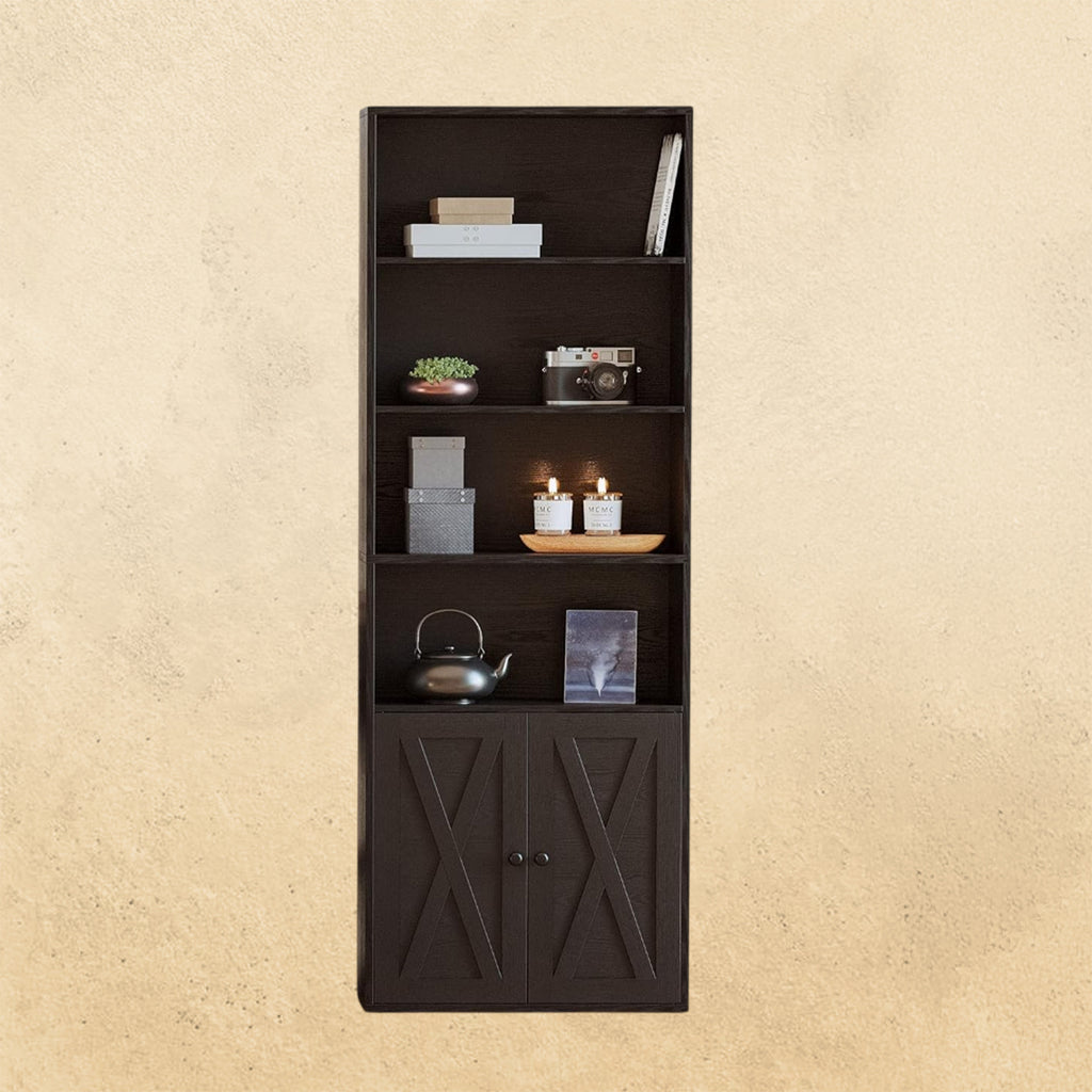 IRONCK 70 in Tall Industrial Bookshelves and Bookcases with Doors, black