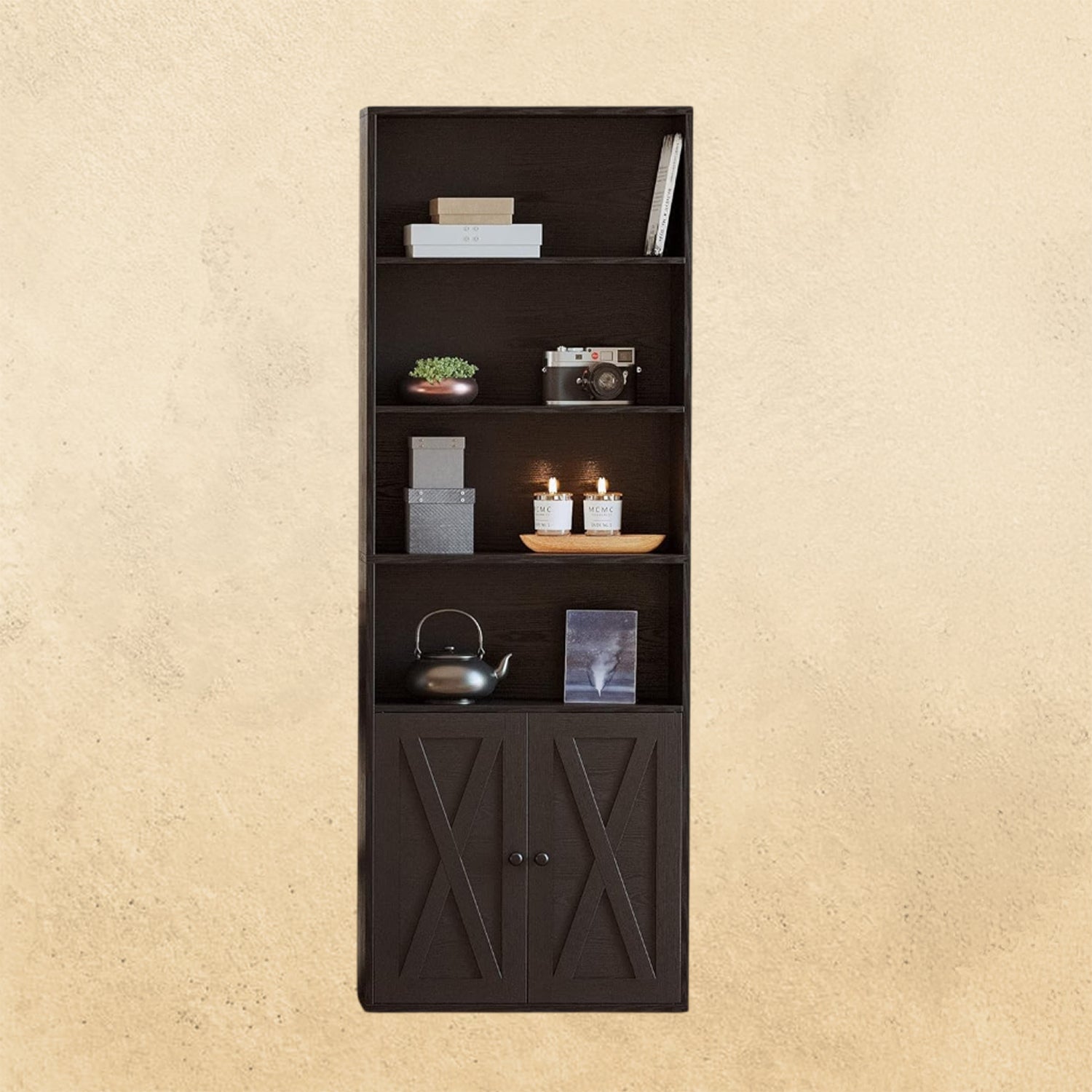 IRONCK 70 in Tall Industrial Bookshelves and Bookcases with Doors, black