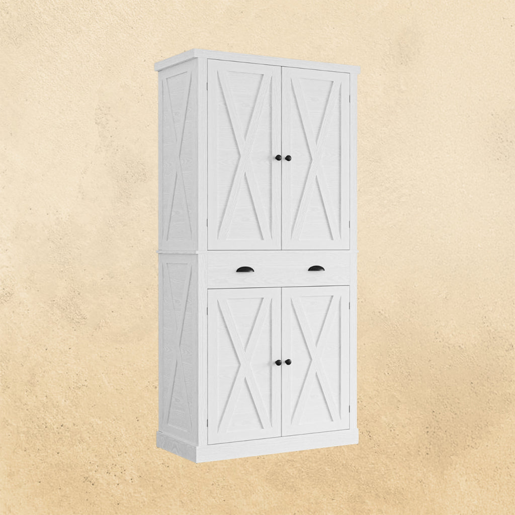 IRONCK Kitchen Pantry Storage Cabinet 72.6" H, with Barn Doors, White