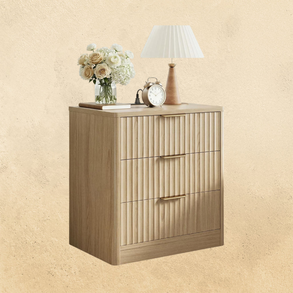 IRONCK 22" Fluted Night Stand Set of 2, with Charging Station