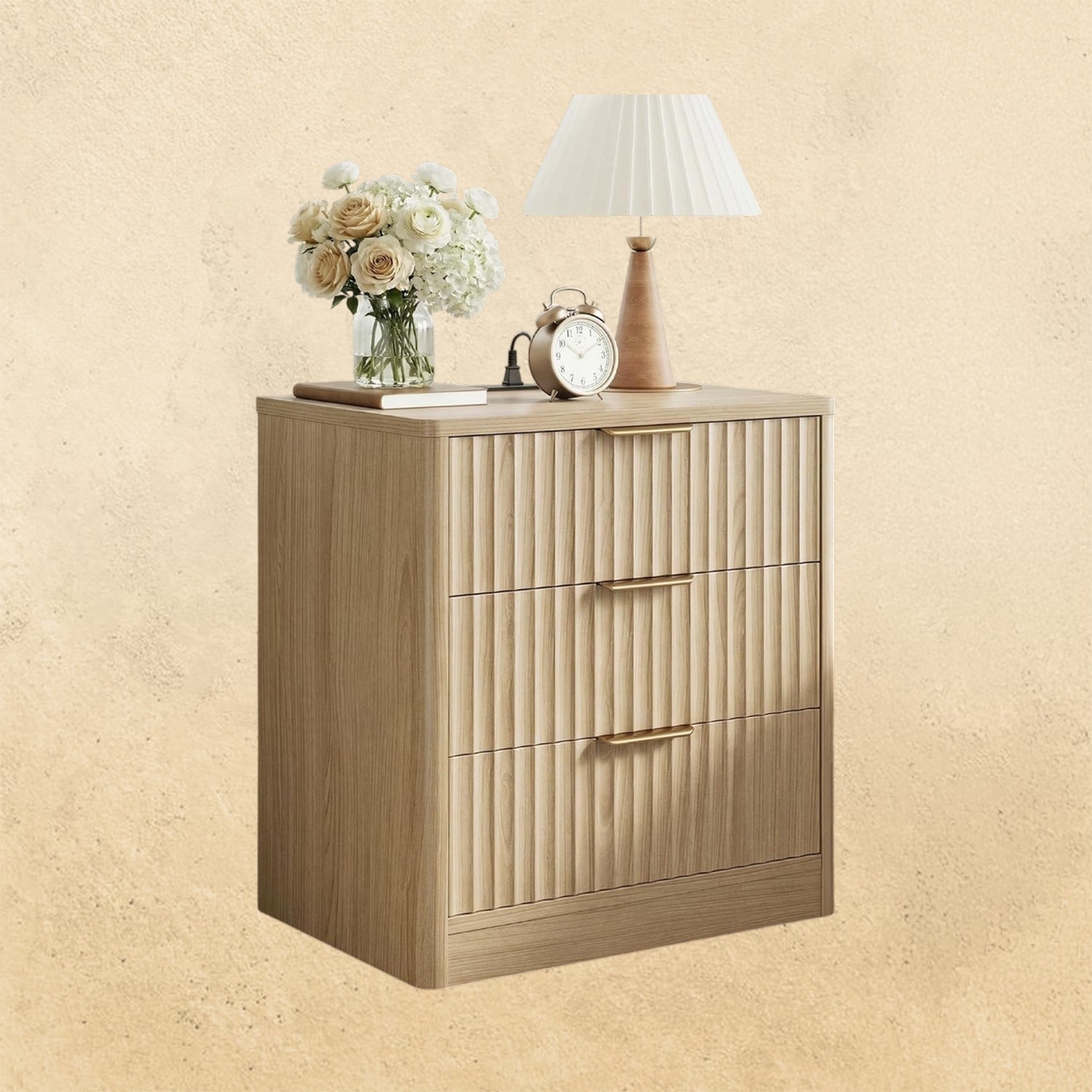 IRONCK 22" Fluted Night Stand Set of 2, with Charging Station