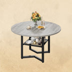 IRONCK 47.2" Round Dining Table with Wooden Tabletop and Metal Base, Gray