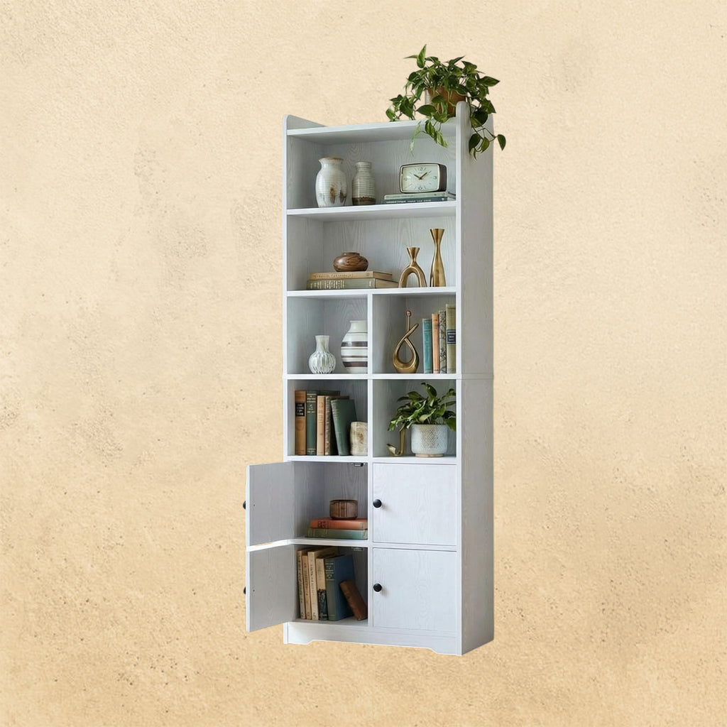 IRONCK 74.6 in Tall Bookshelf with Doors, Storage Shelves, White