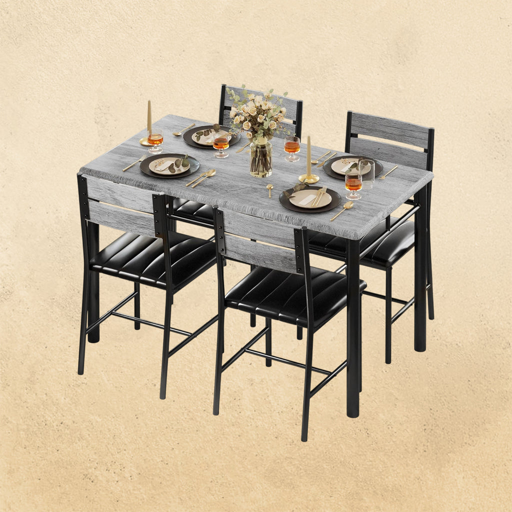 IRONCK Dining Table Set for 4, with Upholstered Chairs, Grey