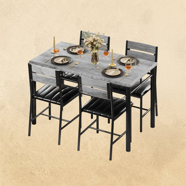 IRONCK Dining Table Set for 4, with Upholstered Chairs, Grey
