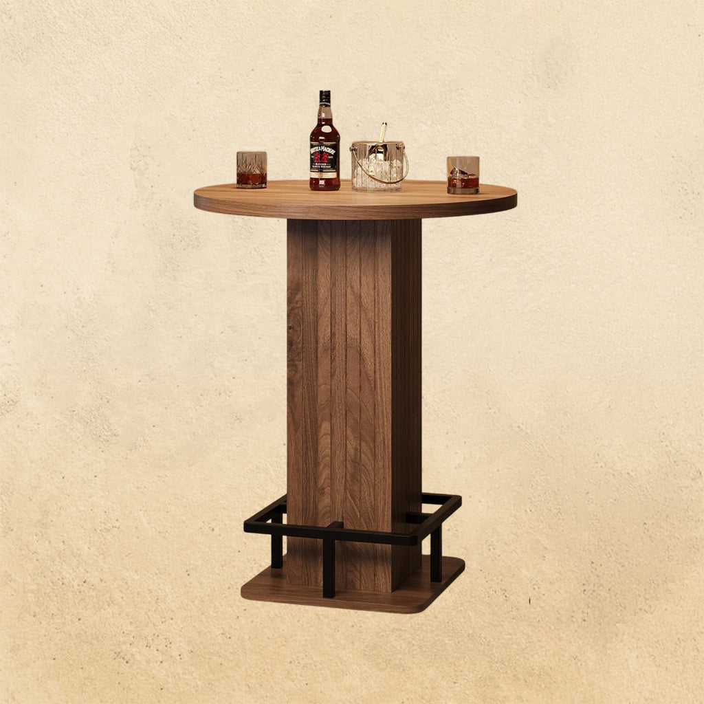 IRONCK 39.4" H Wood Bistro Pub Table with Metal Ring Footrest, Brown(Only Table)