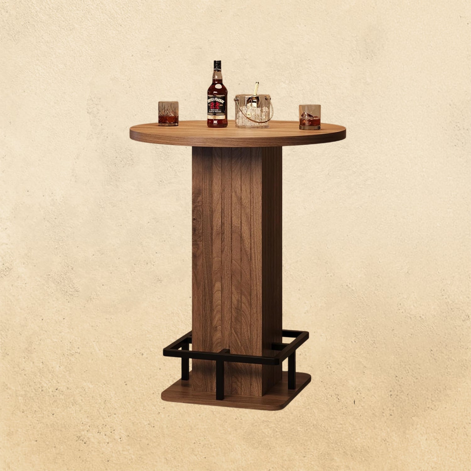 IRONCK 39.4" H Wood Bistro Pub Table with Metal Ring Footrest, Brown(Only Table)