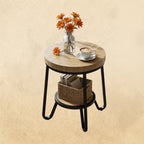 IRONCK 19.7" 2 Tier Round Side Table, Curved Metal Legs, Light Brown