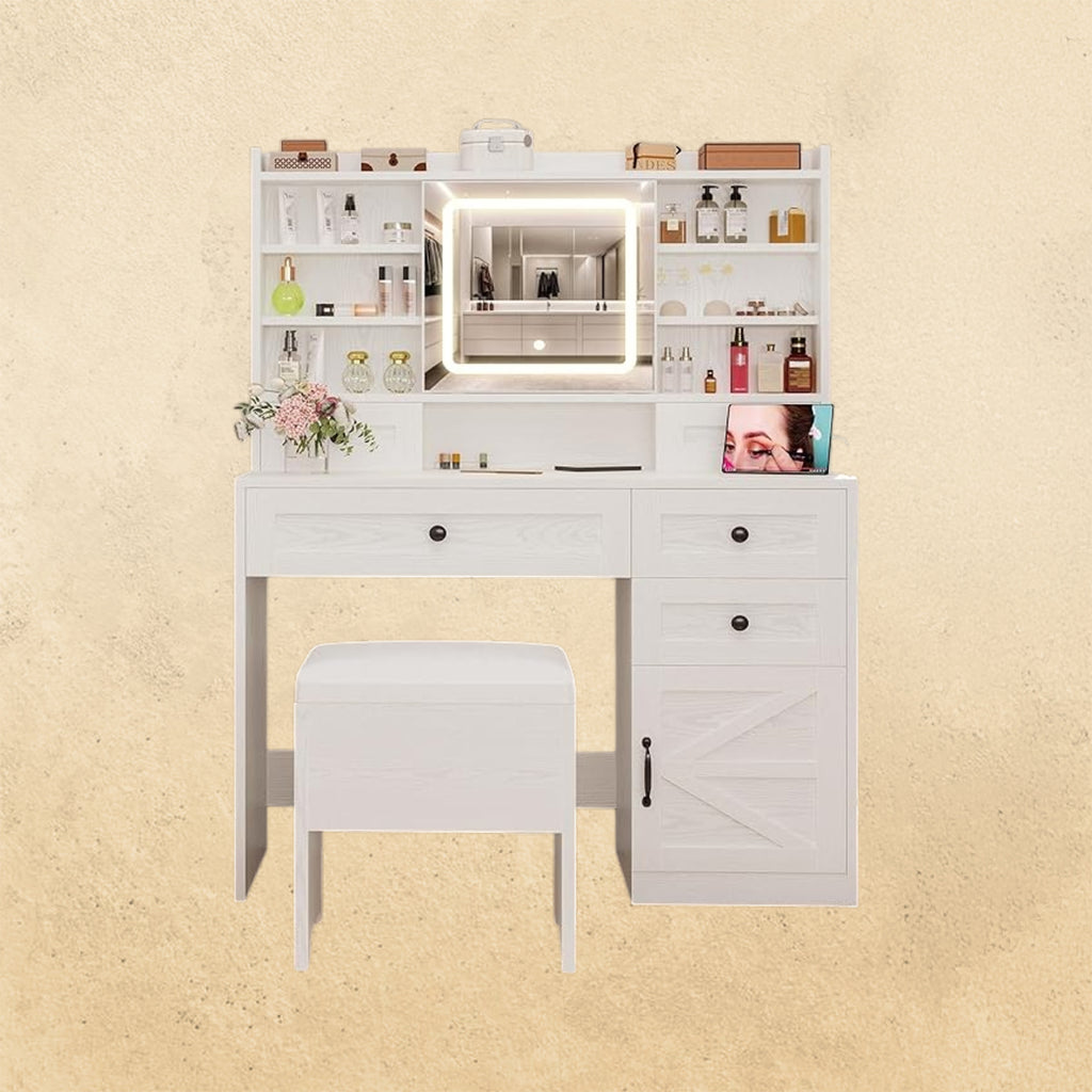 Vanity Desk with LED Lighted Mirror