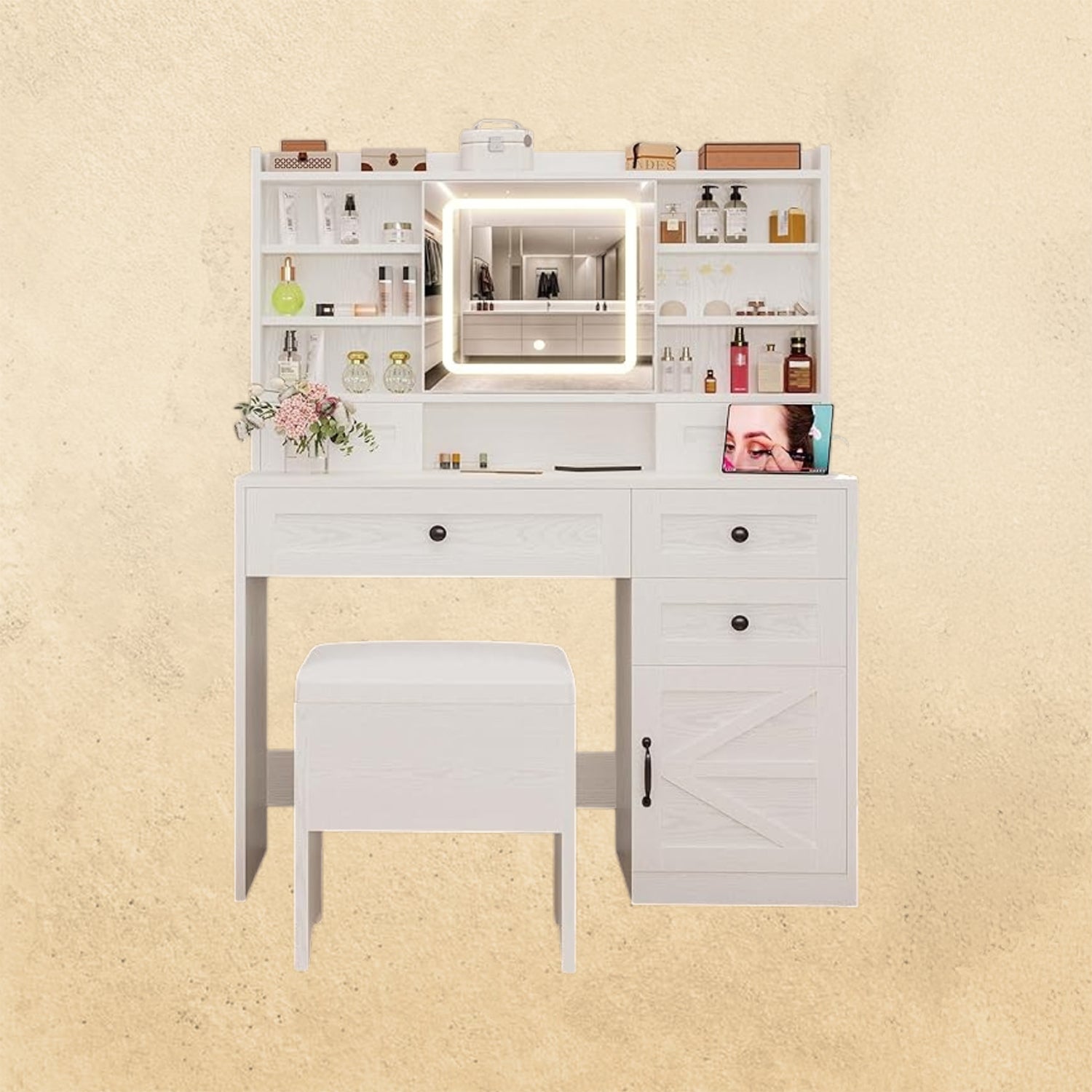 Vanity Desk with LED Lighted Mirror