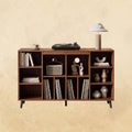 IRONCK Large Record Player Stand 55" with Charging Station, Brown