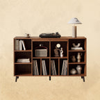 IRONCK Large Record Player Stand 55" with Charging Station, Brown