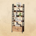 IRONCK 4-Tier Ladder Bookshelf with Louvered Doors, Rustic Brown