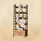 IRONCK 4-Tier Ladder Bookshelf with Louvered Doors, Rustic Brown
