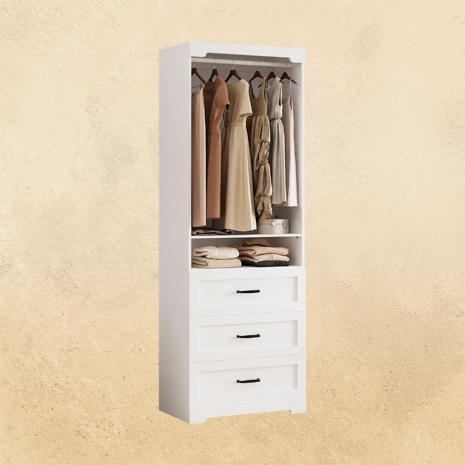IRONCK Freestanding Closet System with 3 Wood Drawers, White