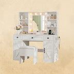 IRONCK White Vanity Desk with Adjustable 3 LED Modes, Stool Included