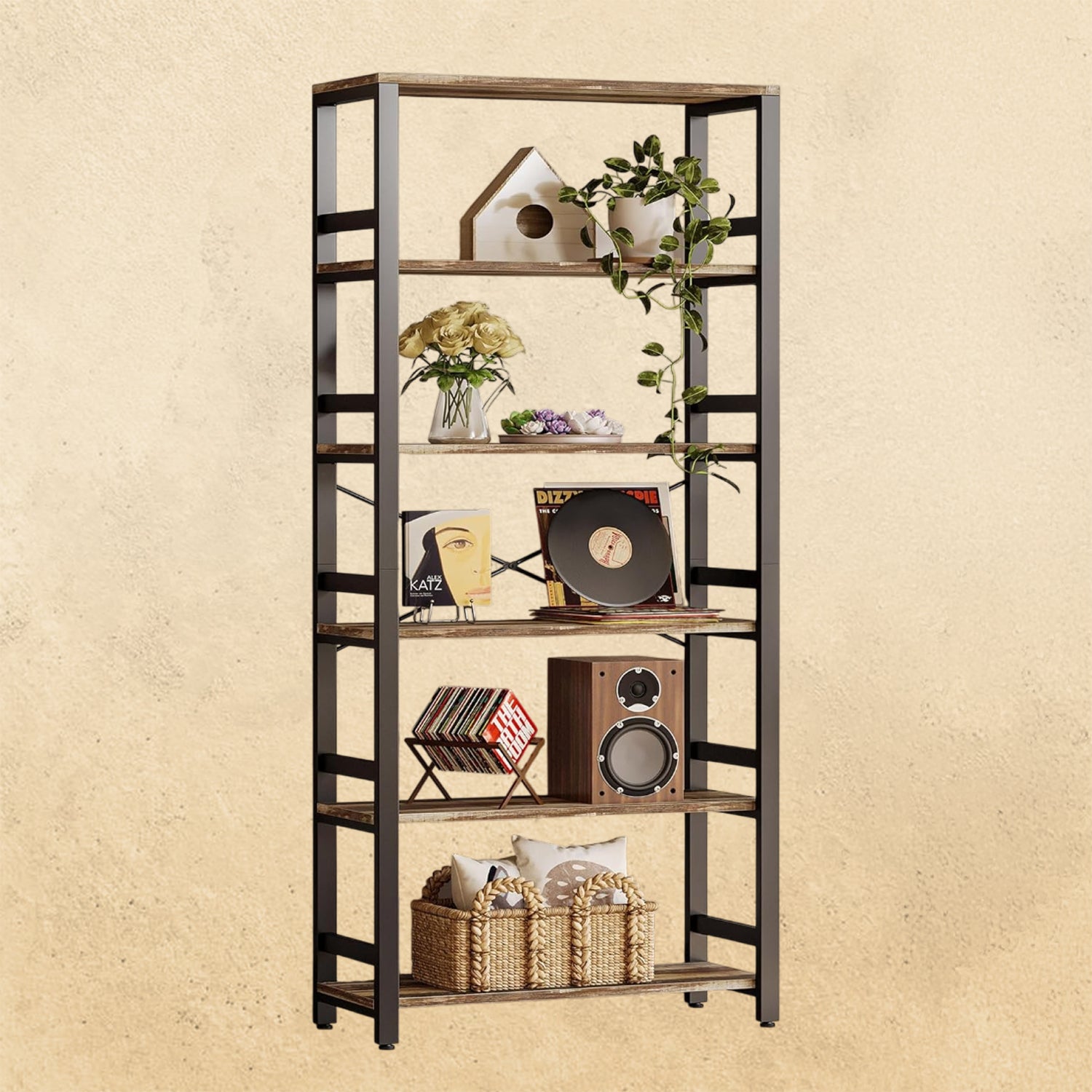 IRONCK Bookshelf, 31.5in Wide Shelf 6 Tier Bookcase,shelf Vintage Industrial Style Bookshelves