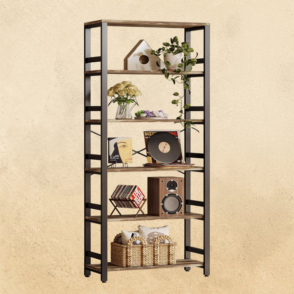 IRONCK Bookshelf, 31.5in Wide Shelf 6 Tier Bookcase,shelf Vintage