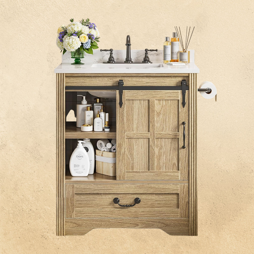 IRONCK 30 Inch Farmhouse Bathroom Vanity with Sink, Drawers