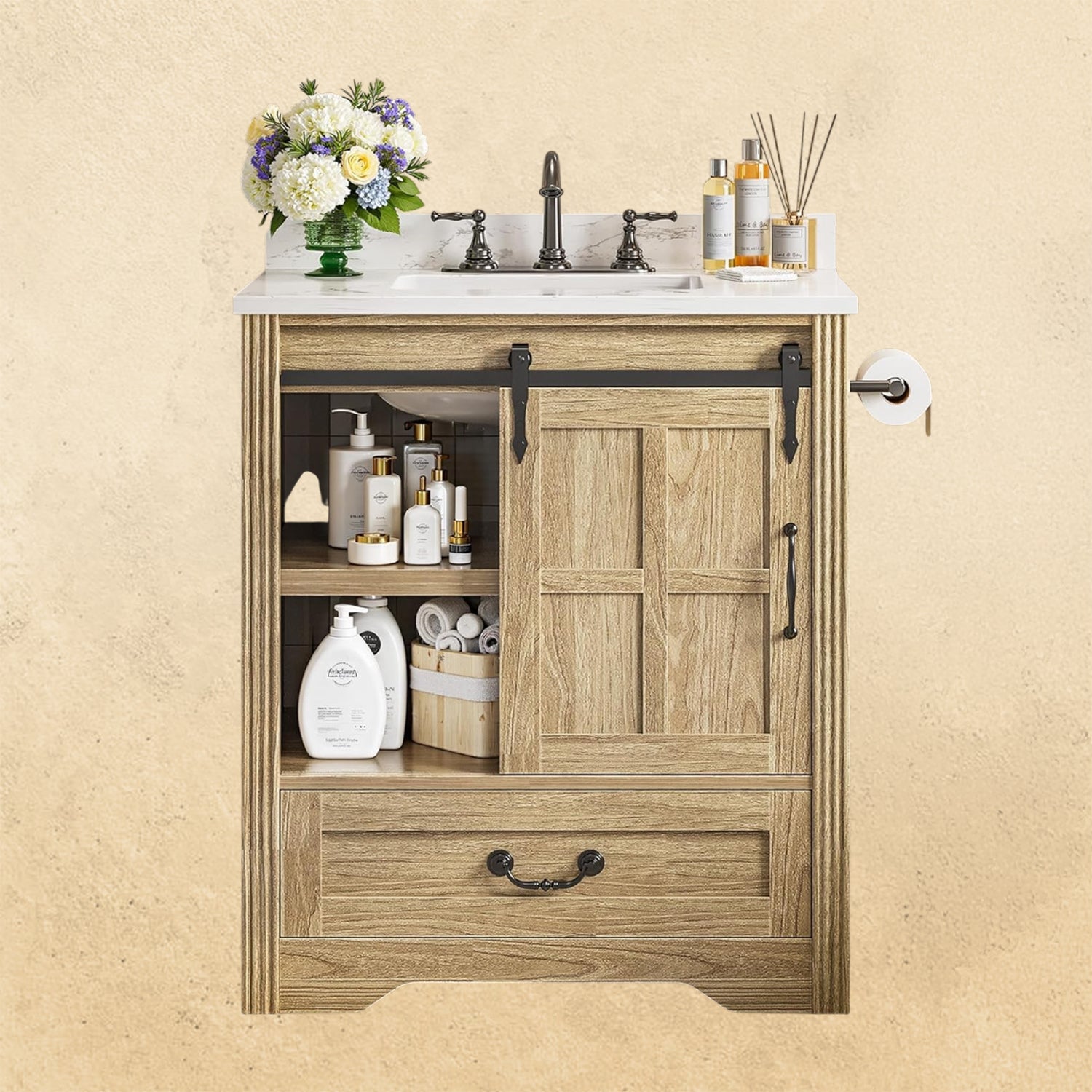 IRONCK 30 Inch Farmhouse Bathroom Vanity with Sink, Drawers