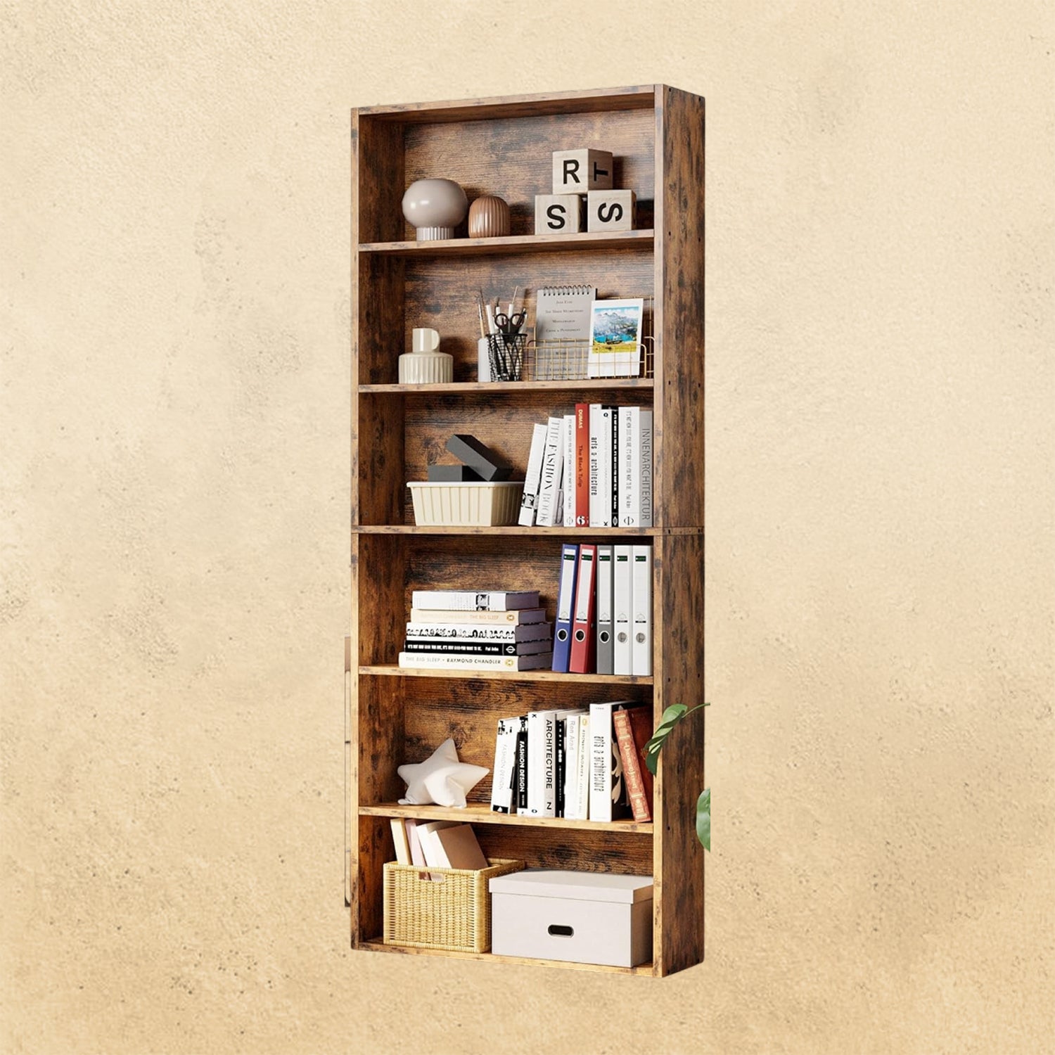 IRONCK Bookshelves and Bookcases Floor Standing 6 Tiers, Vintage Brown