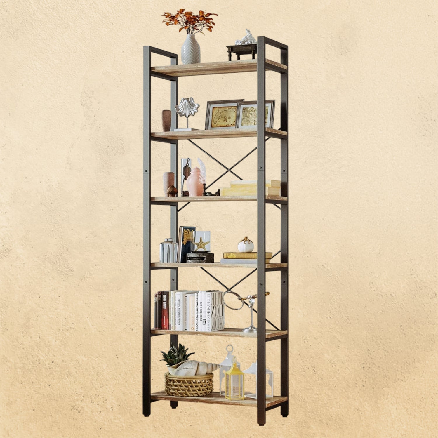 IRONCK Bookshelf 6-Tier Ladder Shelf 110lbs Display Shelf