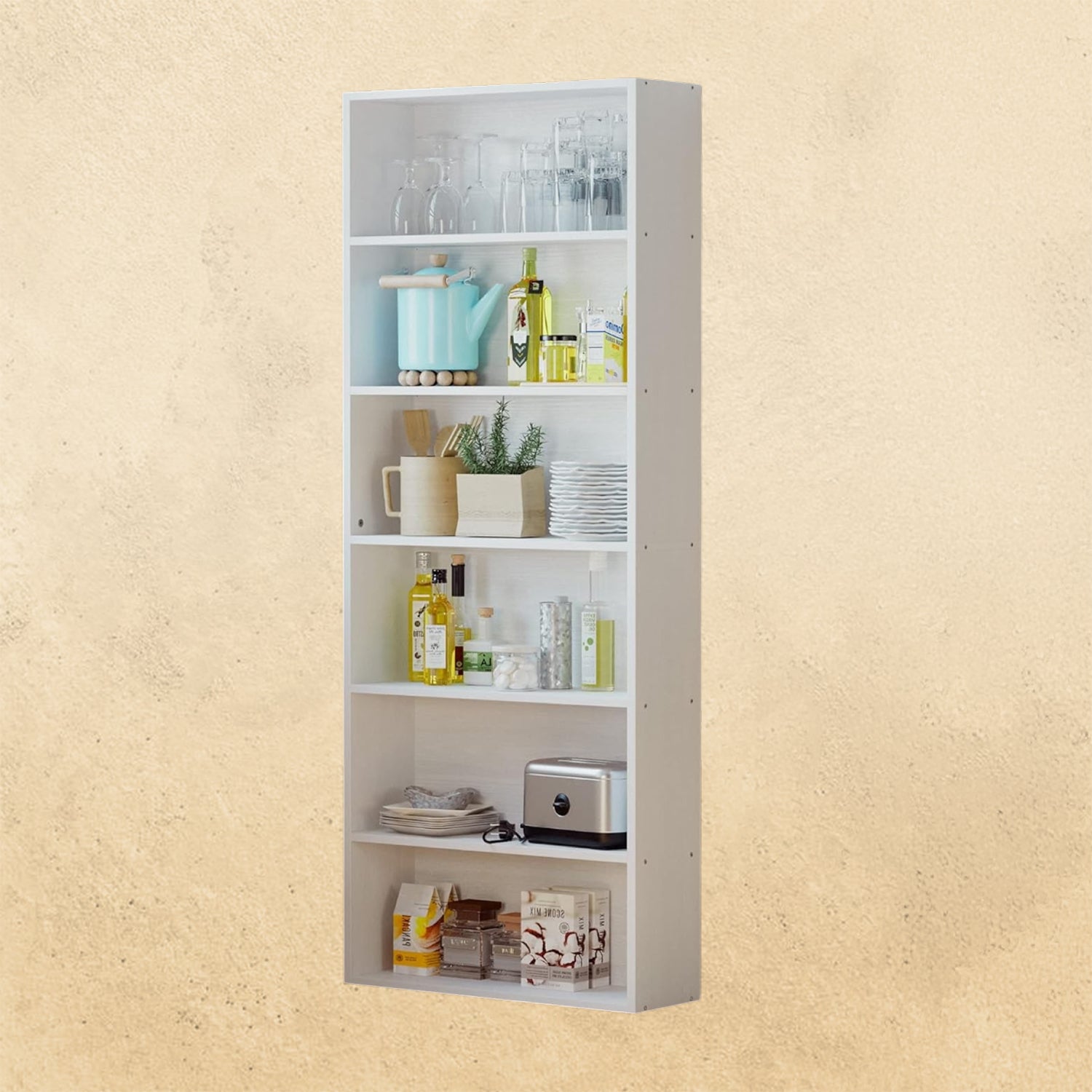 IRONCK Bookshelves and Bookcases Floor Standing 6 Tiers, Industrial White