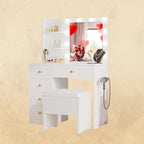 IRONCK Small Makeup Vanity Table with 5 Drawers, Power Outlet, and Vanity Stool
