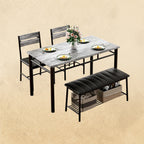 IRONCK Dining Table Set for 4, with Upholstered Bench and 2 Chairs