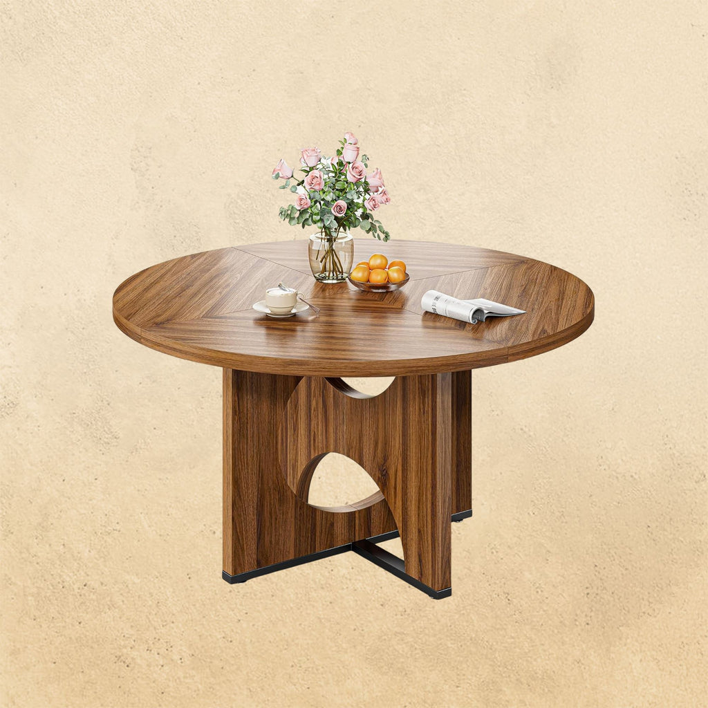 IRONCK 47.2" Wooden Round Dining Table for 4-6 People, Walnut